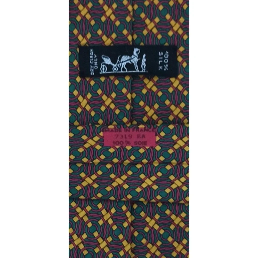 HERMÈS 7319 EA Green Geometric Silk Tie FRANCE 58”/ 3.4" EC - Picture 6 of 10